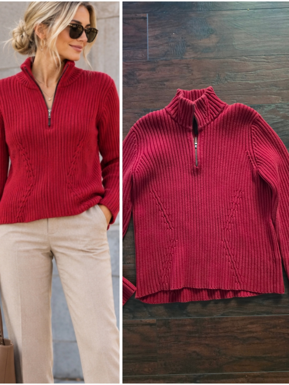 Ralph Lauren Red Ribbed Half-Zip Turtleneck Sweater